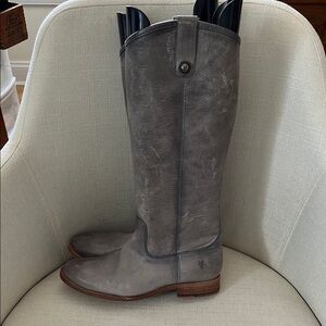Frye Gray Leather Knee-High Boots